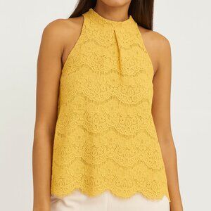 Love Fire Lace Tank with Small Stand Up Collar - Size S/P - Mustard Yell…